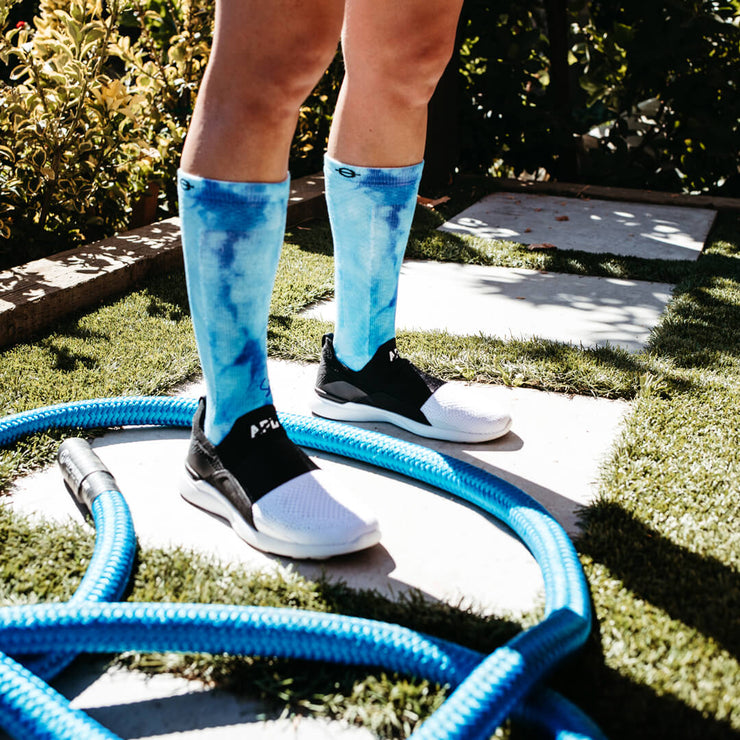 Performance Compression Socks - Aqua Tie Dye Crew